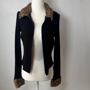 Women's Black Jacket with Faux Fur Trim